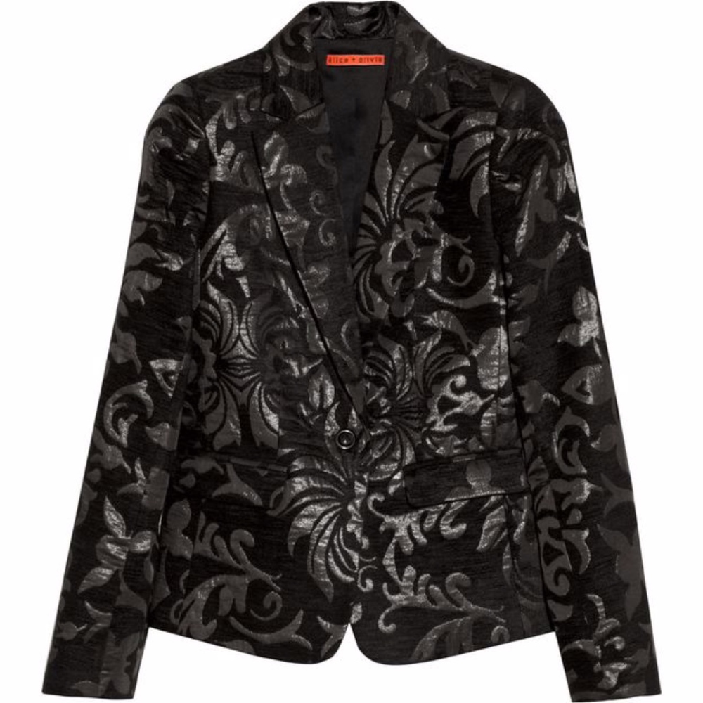 Alice + Olivia Black Elyse Brocade Blazer sz L